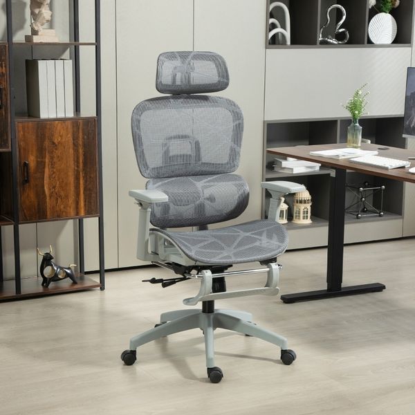 Drehstuhl 66x64x114-122 cm, ergonomisch verstellbar, neigbar bis 135°, Grau