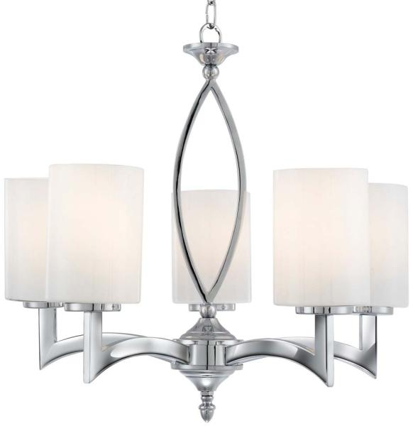 Gina, 5Flammige Deckenleuchte, Chrom, Weisse Glasschirme