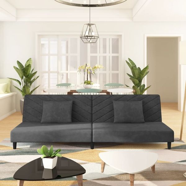 vidaXL Schlafsofa 2-Sitzer mit 2 Kissen Dunkelgrau Samt 375911