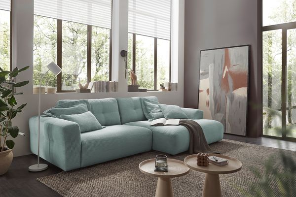 KAWOLA Sofa MIKA Ecksofa Cord hellblau Longchair rechts 86 x 167 x 276 cm