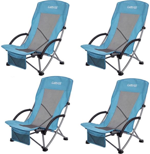 GarveeMore Campingstuhl 4er Set,Strandstuhl,Klappstuhl,hoher Rückenlehne&niedrigen Stuhlbeinen (4 St), Campingstuhl mit Tragetasche & Getränkehalter für Reisen,Konzert,Rasen