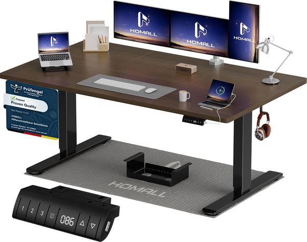 Homall Höhenverstellbarer Schreibtisch 140x70 cm mit USB-A Ladeanschluss, Elektrischer Schreibtisch mit Kabel Management Tray, Standing Desk mit 3 Memory Funktion, Computertisch Nussbaum