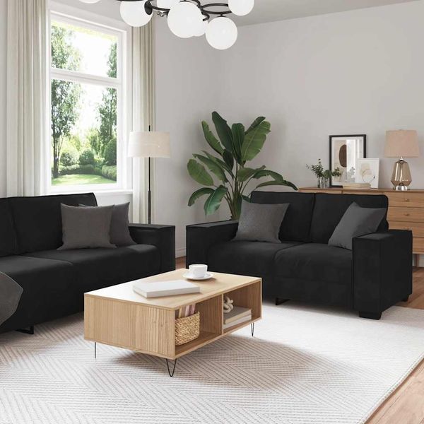 vidaXL 2-tlg. Sofagarnitur mit Kissen Schwarz Samt 3324705