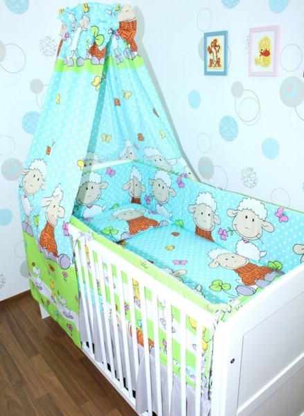 Primawela Babybettwäsche Baby Bettset- 6 teiliges mit 420 Nestchen Vollstoff Himmel Bettwäsche