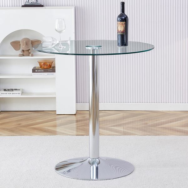 Bartisch 89 x 89 x H 92 cm, Glas & Metall in Silber/Transparent, modern-minimalistisches Design