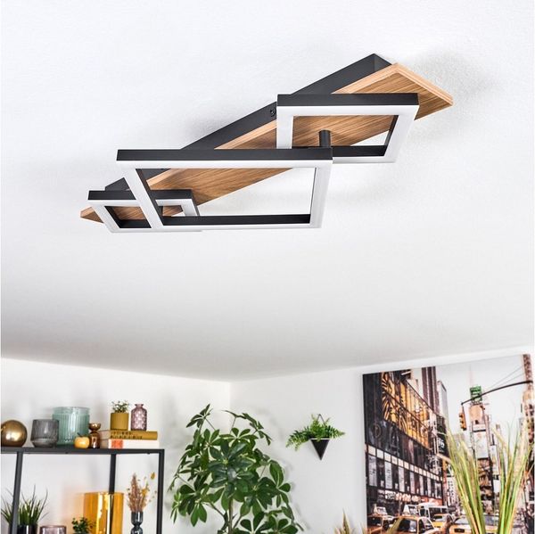 hofstein Deckenleuchte Deckenlampe aus Metall/Kunststoff in Schwarz/Holzoptik/Weiß, ohne Leuchtmittel, im modernen Design, 24 Watt, 2900 Lumen