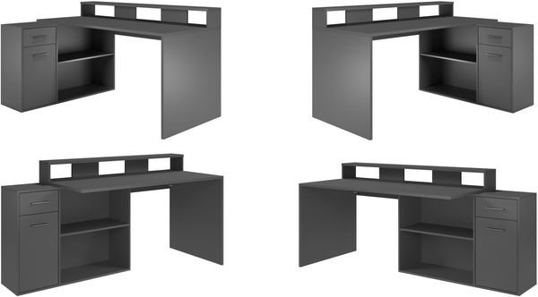 Schreibtisch 'Gamer' in anthrazit matt,160 - 200x92 cm