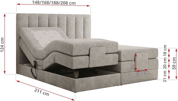 Boxspringbett mit elektrisch verstellbaren Matratzen, zwei Bettkästen und einem Topper - COMFORTO - 160 x 200 cm - Hellgrau Velvet - H4 Bild 6