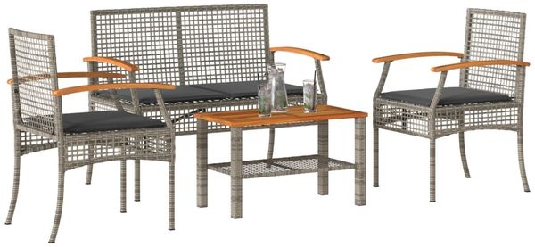 vidaXL 4-tlg. Garten-Lounge-Set mit Kissen Grau Poly Rattan 366267