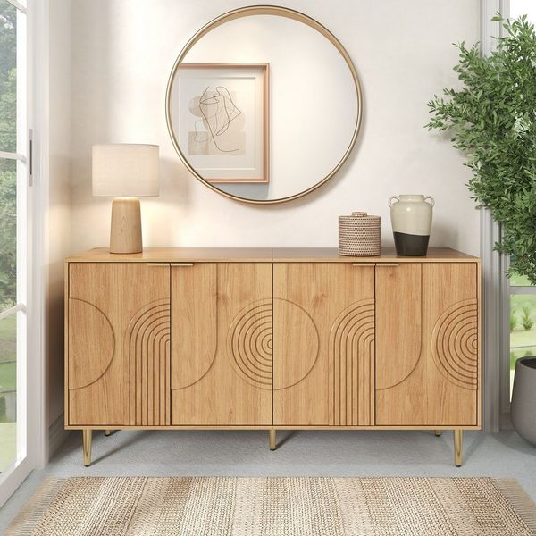 OKWISH Sideboard Sideboard 140x40x72 cm mit 4 Türen und goldfarbenen Metallbeinen (Packung, 1 St, Eingebaute, verstellbare Einlegeböden für), Ein minimalistisches Sideboard mit vier Fächern.