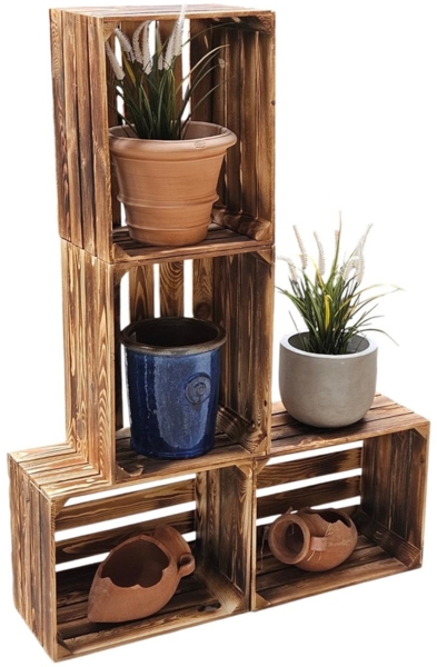 Holzkisten Geflammt 50 x 40 x 30cm im praktsichen 4er Set