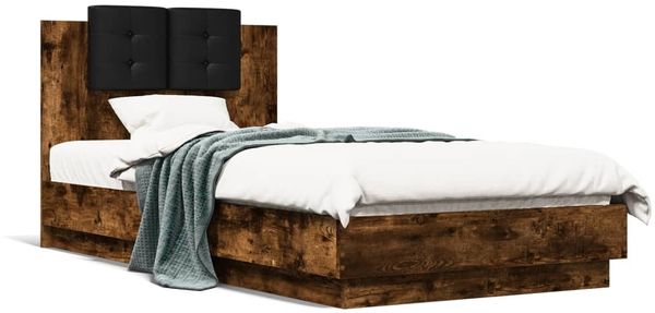 Einzelbettgestell Design für Erwachsene mit Kopfteil Räuchereiche 90x190 cm Holzwerkstoff d3187e