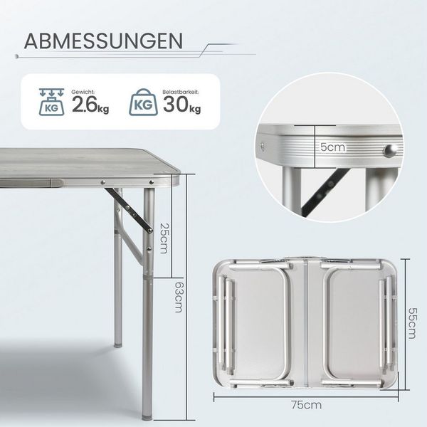 HOMECALL Campingtisch Klapptisch Faltbarer Gartentish Balkontisch (Verstellbare Höhe und Tragegriff), Superleicht aus Aluminium