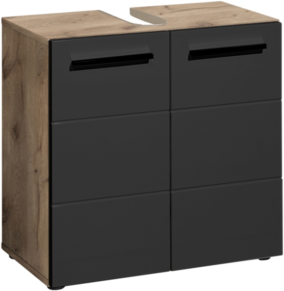 Waschbeckenunterschrank >Vista< 2 Türen, 1 Boden, schwarz / viking oak Dekor - 60x62x31 (BxHxT)