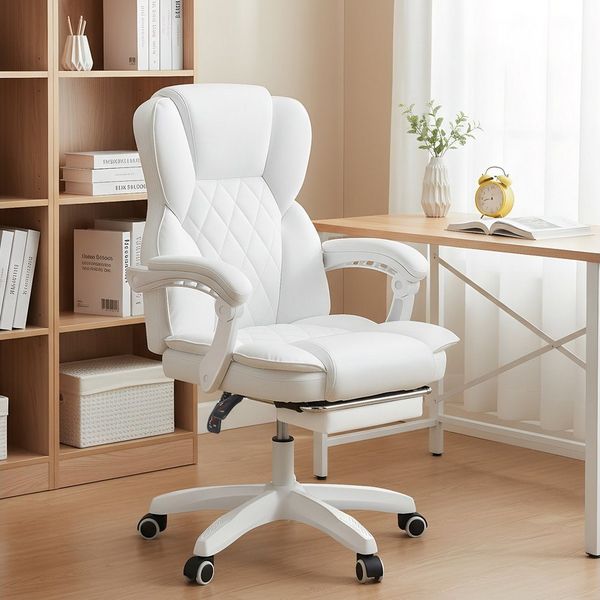 oyajia Bürostuhl Ergonomisch,mit Fußstütze, 135° neigbar (Drehstuhl aus PU leder, Belastbarkeit bis 150 kg), Schreibstuhl Höhenverstellbar, für Wohnzimmer, Büro