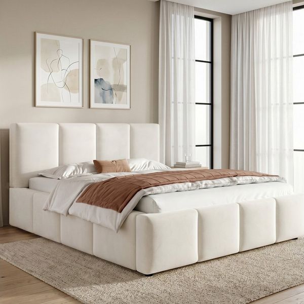 Flieks Polsterbett, Doppelbett 180x200 cm mit Lattenrost und gepolstertem Kopfteil