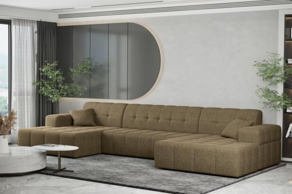 Wohnlandschaft Sofa U-Form NANCY in Stoff Neve Hellbraun