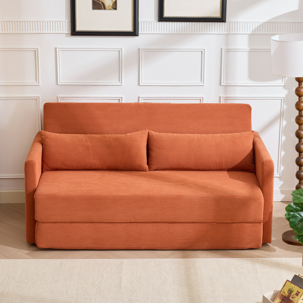 2-Sitzer Schlafsofa aus Cord, 2-in-1 klappbar, Orange, B 165 x T 92/212 x H 82/67 cm