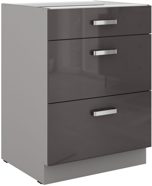 Küchen Unterschrank 60 cm Grau Hochglanz Vollauszug Soft-Close Küche Grey Bianca