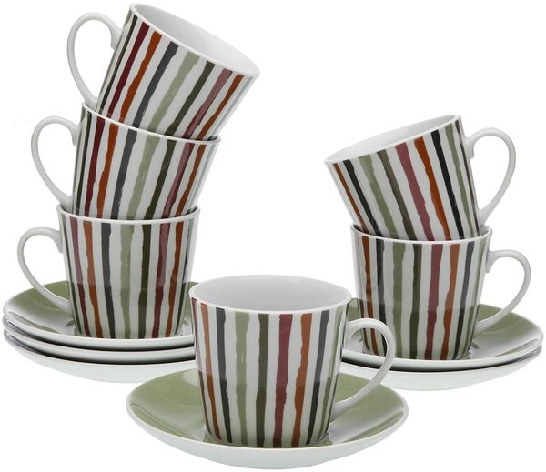 Versa-Set mit 6 Teetassen mit Ligne-Untertasse, Maße (H x L x B) 10,5 x 8 x 6 cm, Farbe Kastanienbraun