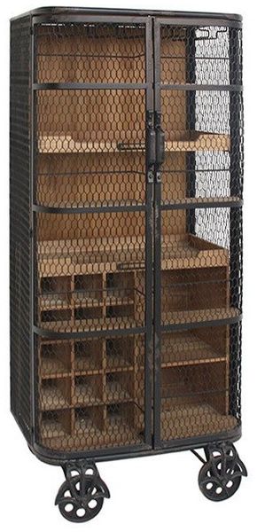 riess-ambiente Barschrank LOFT 150cm natur - Pinienholz, Metall, Weinregal inkl. Fächern (Einzelartikel, 1-St) Möbelstück mit Stauraum & Rollen – ideal für Dein Industrial Design