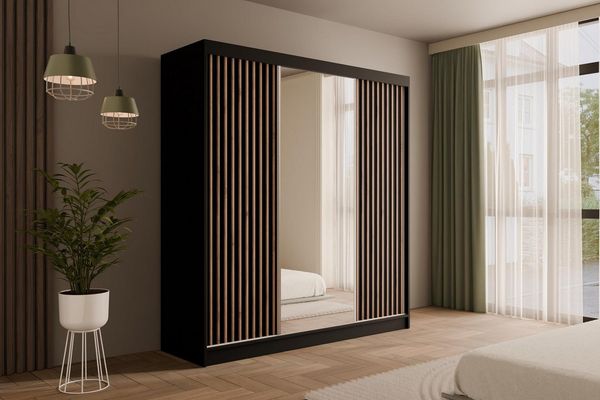 ALTDECOR Schiebetürenschrank V2-ZENTI (Kleiderschrank Garderobenschrank mit viel Stauraum Moderner Schrank) Spiegel Spiegeltüren Lamellen Vielseitiger Schwebetürenschrank