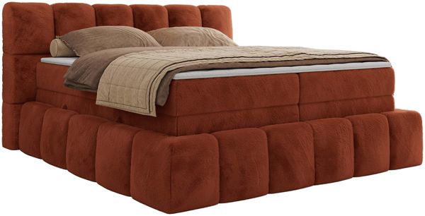 Boxspringbett NIRA KING, Doppelbett mit Fußteil, 7-Zonen Multipocket-Matratzen und Topper, Schlafzimmerbett - 180 x 200 cm - Orange Plüsch - H3 Bild 5