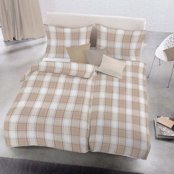 Fleuresse Lech Edelflanell Bettwäsche 155x220 Karo beige sand ocker 604387-07
