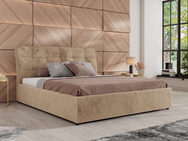 Polsterbett mit Lattenrost Gasfeder Doppelbett GALA CLASSIC gepolstert Kopfteil Bettkasten - 140x200 cm - Beige Plüsch