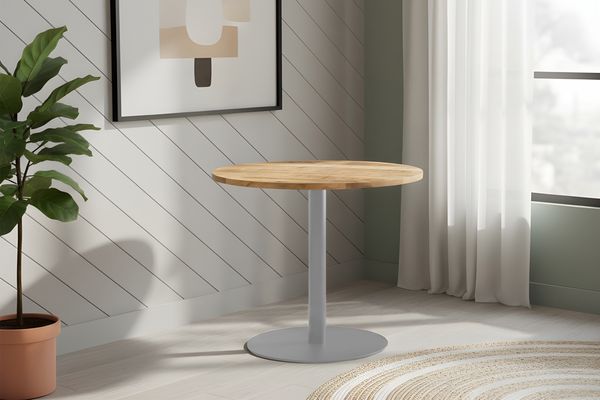 Bistrotisch massiv Mango rough rund 90 cm Säulengestell-rund silber EMILIO 173847360
