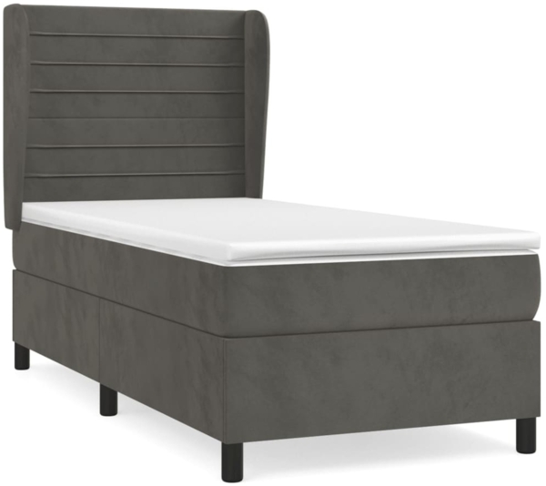 vidaXL Boxspringbett mit Matratze Dunkelgrau 90x200 cm Samt 3129250