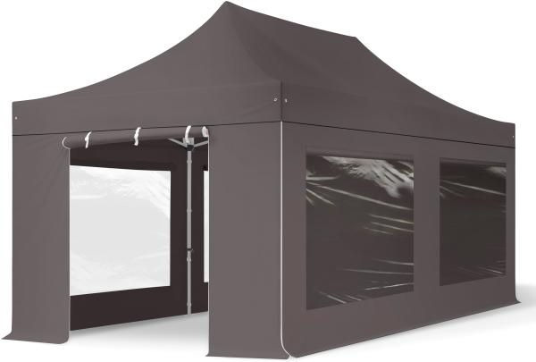 3x6 m Faltpavillon PROFESSIONAL Alu 40mm, Seitenteile mit Panoramafenstern, dunkelgrau