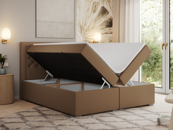 Boxspringbett, Modern Bett mit Multipocket-Matratze und zwei Bettkästen - JASIR - 120 x 200 cm - Braun Kunstleder - H3 Bild 2