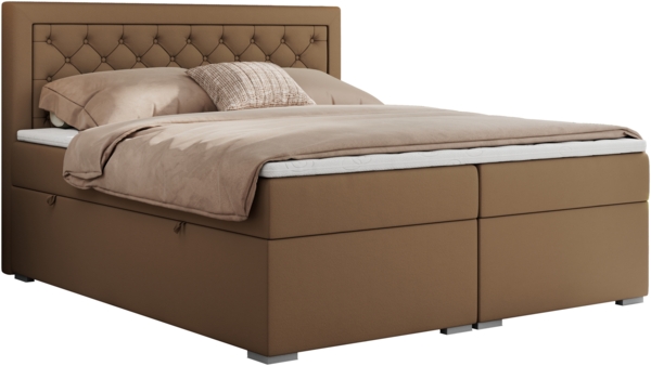 Boxspringbett, Modern Bett mit Multipocket-Matratze und zwei Bettkästen - JASIR - 120 x 200 cm - Braun Kunstleder - H3 Bild 3