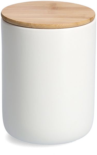ZELLER 19858 Vorratsdose 1500 ml Keramik, weiß mit Bambusdeckel, ca. Ø 13 x 17,5 cm