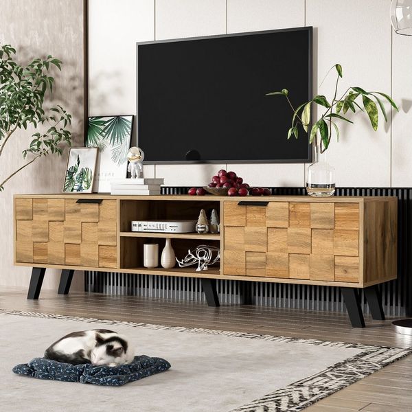 REDOM Lowboard TV-Schrank Fernsehtisch mit Türen offenen Fächern (TV-Board,TV-Ständer, TV-Möbel, 1 St, 2 Türen, 2 offenen Fächern), mit Dämpfungsscharnieren für Geräte bis 65 Zoll