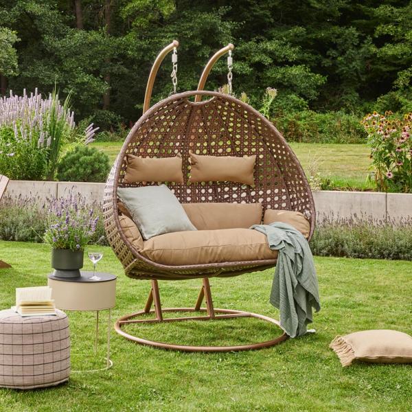 HOME DELUXE Polyrattan Hängesessel TWIN - Braun für 2 Personen