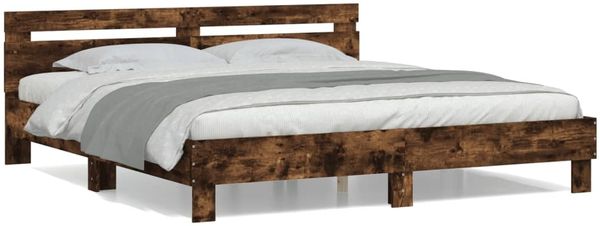 Doppelbett, Bettgestell Modernen mit Kopfteil Räuchereiche 200x200 cm Holzwerkstoff d1070e