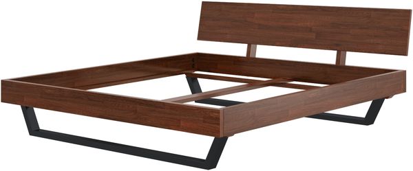 skølm 'Alver' Bett 180x200 cm, Bettgestell, natur geölt, Massivholzbett aus Eiche mit Metallkufen, Walnuss Optik, Bettkopf 1 Strebe
