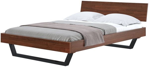 skølm 'Alver' Bett 180x200 cm, Bettgestell, natur geölt, Massivholzbett aus Eiche mit Metallkufen, Walnuss Optik, Bettkopf 1 Strebe Bild 12
