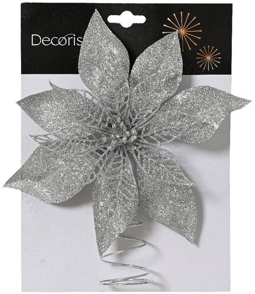 Kaemingk Christbaumspitze, Christbaumspitze Weihnachtsstern mit Glitzer 22cm Kunststoff Silber