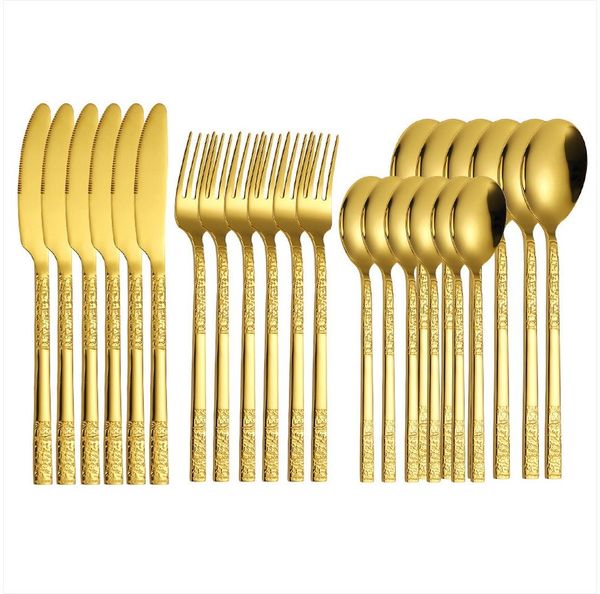 KingLux Besteck-Set 24teilig Essbesteck Set Einzigartiges Design mit Steinmaserung (24-tlg), 6 Personen, Edelstahl