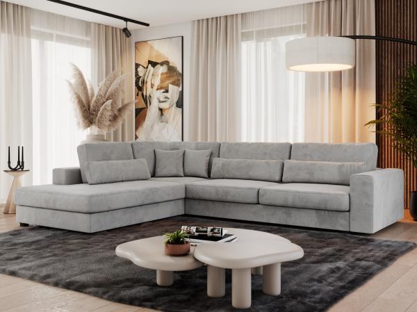 Freistehendes Ecksofa mit lose Kissen, L-form - SAVONA - links - Hellgrau Velours