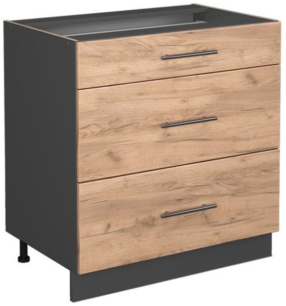 Küchenunterschrank Fame-Line Goldkraft Eiche 80 cm mit 3 Schubladen, ohne Arbeitsplatte Vicco