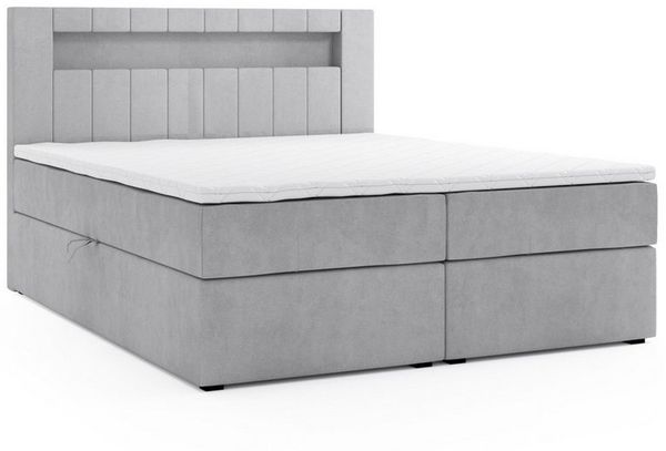 inter Boxspringbett Boxspringbett HANOI Bettkasten Visco Topper LED 180x200 cm SCHWARZ (Boxspringbett, inkl. Kopfteil mit Topper und Matratze, Beleuchtung und Bettkasten), LED Beleuchtung