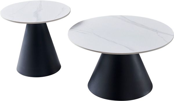 HELA Couchtisch DUSTIN (Set, 2-St), 2er Set Couchtisch, rund, Sintered Stone, Gestell kegelförmig