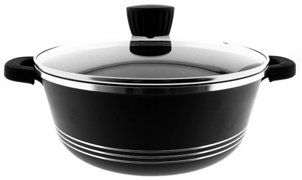 Almina Kochtöpfe in Schwarz mit Glasdeckel Aluminium-Druckguss mit Antihaftbeschichtung ⌀24 cm