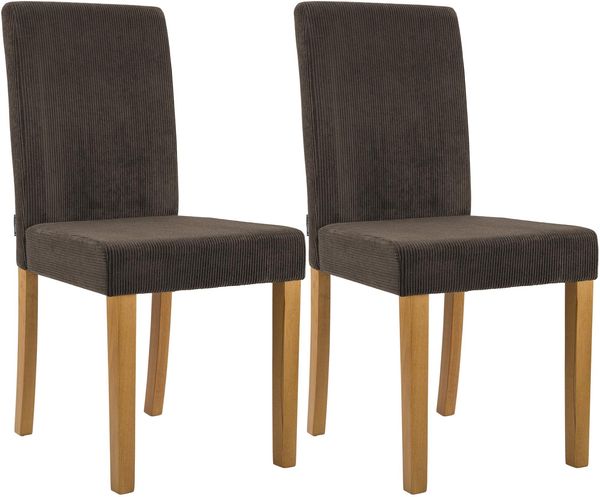 CLP 2er Set Esszimmerstuhl Ina Cordbezug gepolstert mit Rückenlehne und Holzbeinen,braun antik-hell