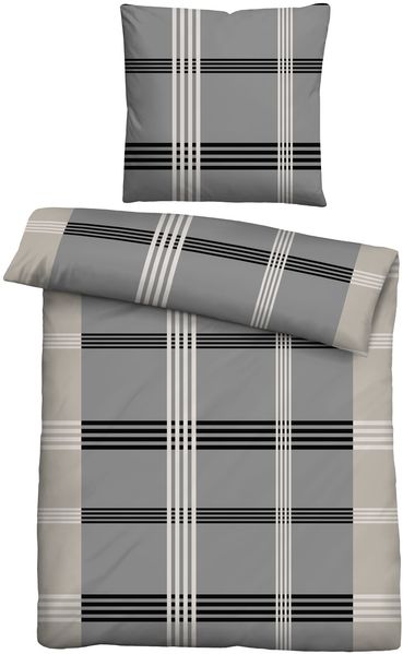 Traumhaft schlafen - Castell - Markenbettwäsche Baumwoll Renforce Bettwäsche 0040563 KARO-STREIFEN, sturmgrau, 1x 135x200 cm + 1x 80x80 cm