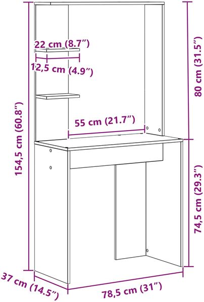 vidaXL Schreibtisch mit Regal Weiß 78,5 x 37 x 154,5 cm Holzwerkstoff 869338 Bild 12